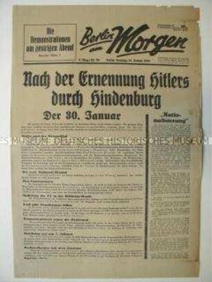 Tageszeitung "Berlin am Morgen" zur Ernennung Hitlers zum Reichskanzler
