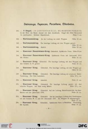 Steinzeuge, Fayencen, Porzellane, Elfenbeine (Nr. 241-348)