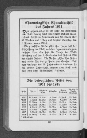 Chronologische Charakteristik des Jahres 1911.