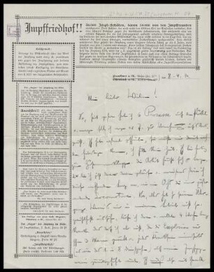 Brief von Hugo Wegener an Wilhelm Schwaner