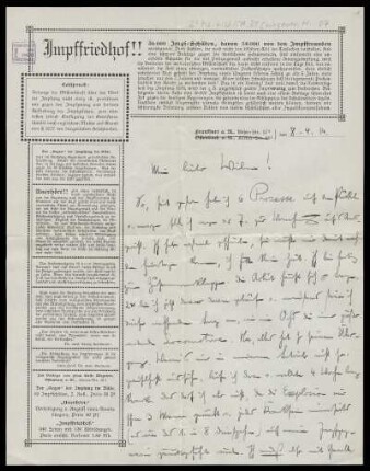 Brief von Hugo Wegener an Wilhelm Schwaner 
