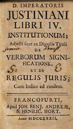 D. Imperatoris Justiniani Libri IV. Institutionum