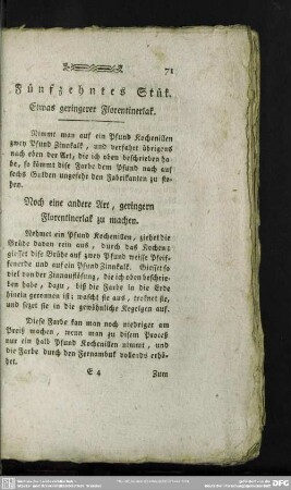 Fünfzehntes Stük. Etwas geringerer Florentinerlak