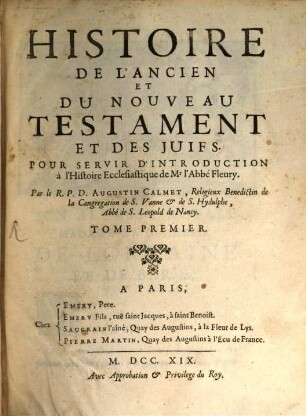Histoire De L'Ancien Et Du Nouveau Testament Et Des Juifs : Pour Servir D'Introduction à l'Histoire Ecclesiastique de Mr l'Abbé Fleury, 1
