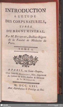 1: Introduction à l'étude des corps naturels, tirés du règne minérale