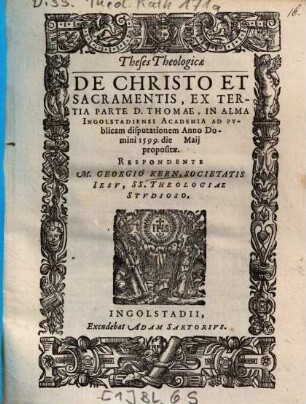 Theses theologicae de Christo et sacramentis
