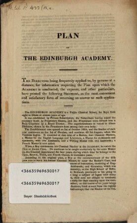 Plan of the Edinburgh Academy