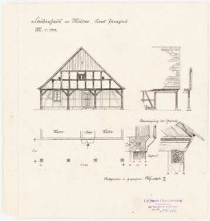 Laubenhaus, Milow: Teilgrundriss, Giebelansicht 1:100