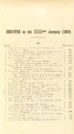 Register op den XXXIIsten Jaargang (1910)