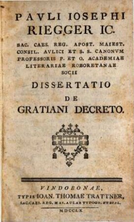 Dissertatio de Gratiani Decreto