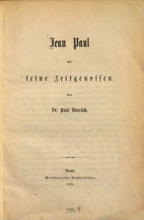 Jean Paul und seine Zeitgenossen