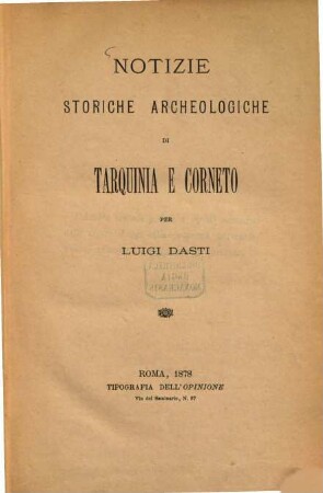 Notizie storiche archeologiche di Tarquinia e Corneto