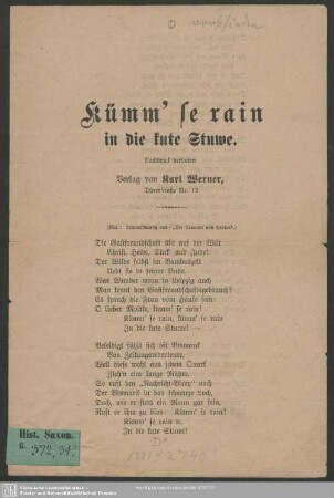 Kümm'se rain in die Kute Stuwe