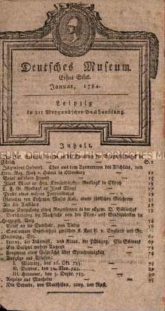 Deutsches Museum. 1. Band. 1.-6. Stück (Januar-Juni) 1784