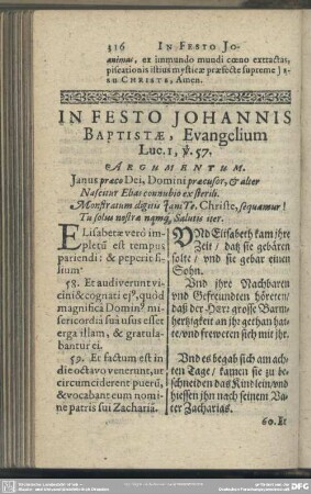 In Festo Johannis Baptistae, Evangelium Luc. 1, v. 57.