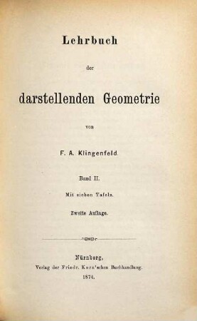 Lehrbuch der darstellenden Geometrie, 2