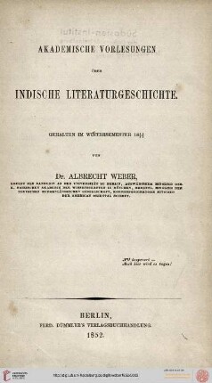 Akademische Vorlesungen über Indische Literaturgeschichte: