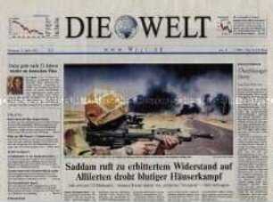 Fragment der Tageszeitung "Die Welt" zum Irak-Krieg