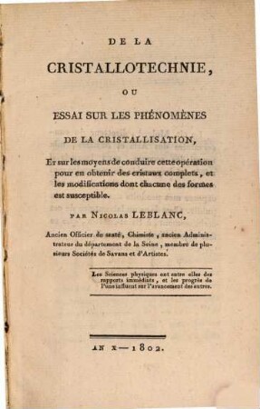 De la cristallotechnie : ou essai sur les phénomènes de la cristallisation