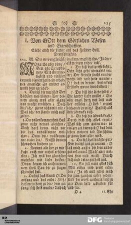 I. Von GOtt dem Göttlichen Wesen und Eigenschafften.
