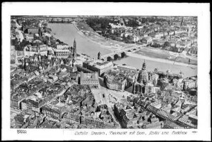 Dresden, Neumarkt mit Frauenkirche, Schloss und Katholischer Hofkirche, Luftbild
