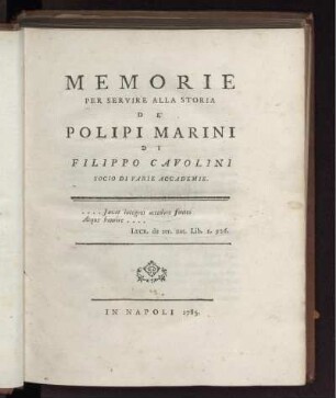 Memorie Per Servire Alla Storia De' Polipi Marini