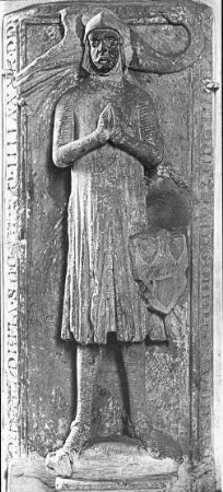 Ellwangen (Jagst), ehem. Stiftskirche St. Veit; Grabplatte des Ritters Ulrich von Ahelfingen (gest. 1339)