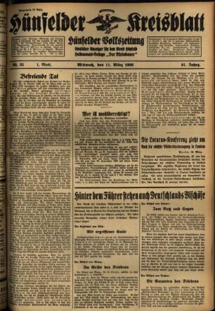 Erste Ausgabe vom Mittwoch, den 11. März 1936.