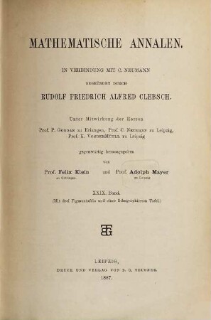 Mathematische Annalen. 29. 1887