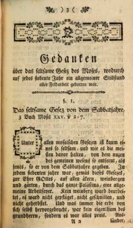 Gedanken über das seltsame Gesez des Moses, Wodurch auf jedes siebente jahr ein allgemeiner Stillstand aller Feldarbeit geboten war