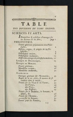 v-xii, Table des Divisions du Tome Second