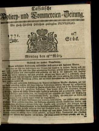11tes Stueck, Montag den 18ten Maerz 1771