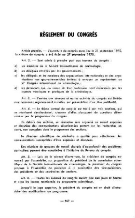 597-598, Règlement du congrès