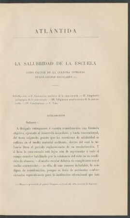 La salubridad de la escuela como factor de la cultura integral de los grupos escolares