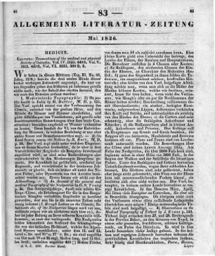 Transactions of the Medical and Physical Society of Calcutta. Vol. 4-6. Calcutta 1829-33