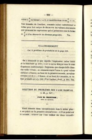 Solution du probléme sur l´axe radical.