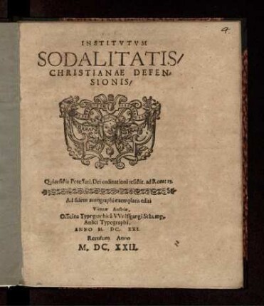 Institutum Sodalitatis/ Christianae Defensionis ... : Ad fidem autographi exemplaris editi