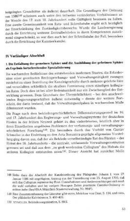 IV Vorläufiger Abschluß