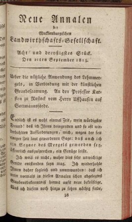 Acht und dreyßigstes Stück. Den 21sten September 1815.