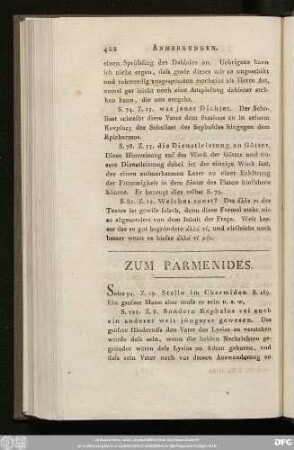Zum Parmenides.