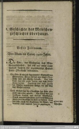 I. Geschichte des Menschengeschlechts überhaupt