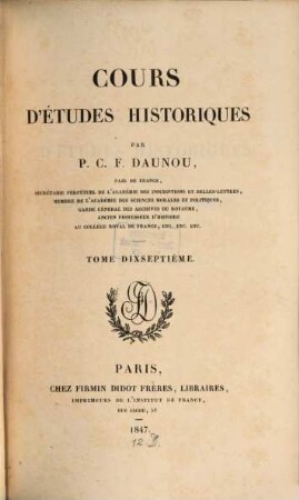Cours d'études historiques, 17