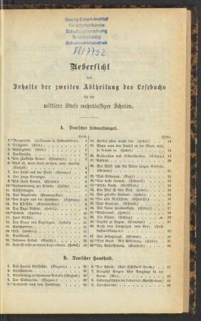 Uebersicht des Inhalts der zweiten Abtheilung des Lesebuchs