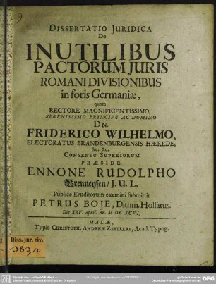 De inutilibus pactorum juris Romani divisionibus in foris Germaniae
