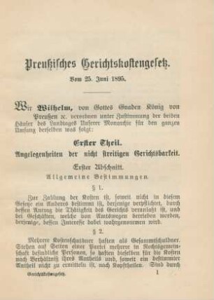 Preußisches Gerichtskostengesetz. Vom 25. Juni 1895