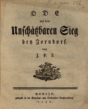 Ode auf den Sieg bei Zorndorf