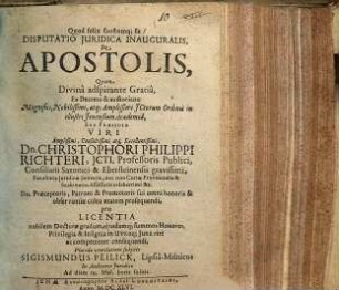 Disputatio Juridica Inauguralis De Apostolis
