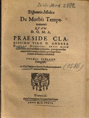 Disputatio Medica De Morbis Temperamenti