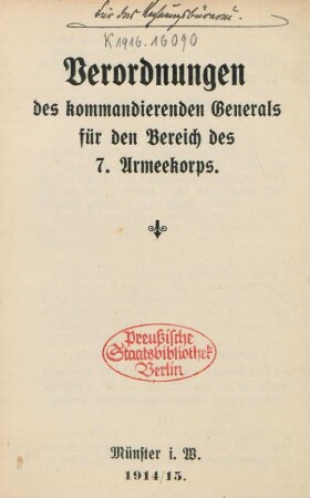 Verordnungen des kommandierenden Generals für den Bereich des 7. Armeekorps