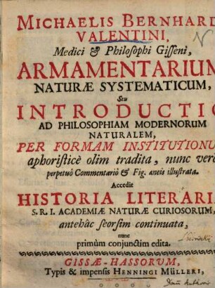 Armamentarium naturae systematicum seu introductio ad philosophiam modernorum naturalem